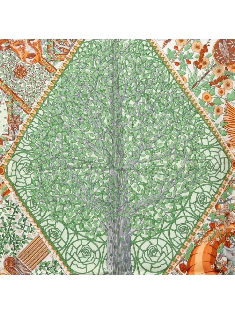 Hermes Axis Mundi Center Of The World Scarf Green Multicolor Silk